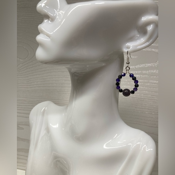 ✨Handmade Cubic Zirconia & Jade Hoop Earrings - Picture 3 of 3